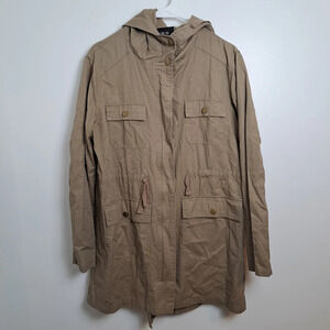 Active USA Tan Cargo Grunge Long Elastic Waist‎ Hooded 100% Cotton Jacket Size L
